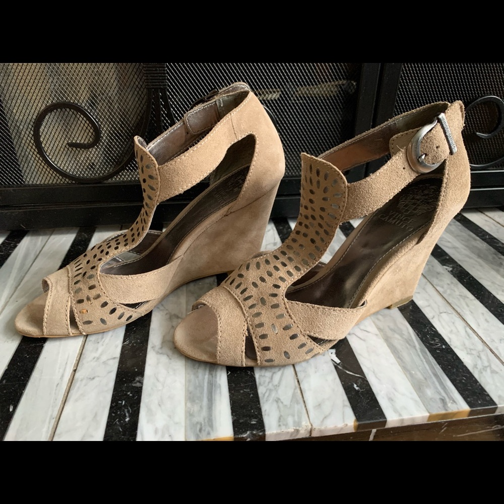 Vince Camuto Taupe Suede Wedges